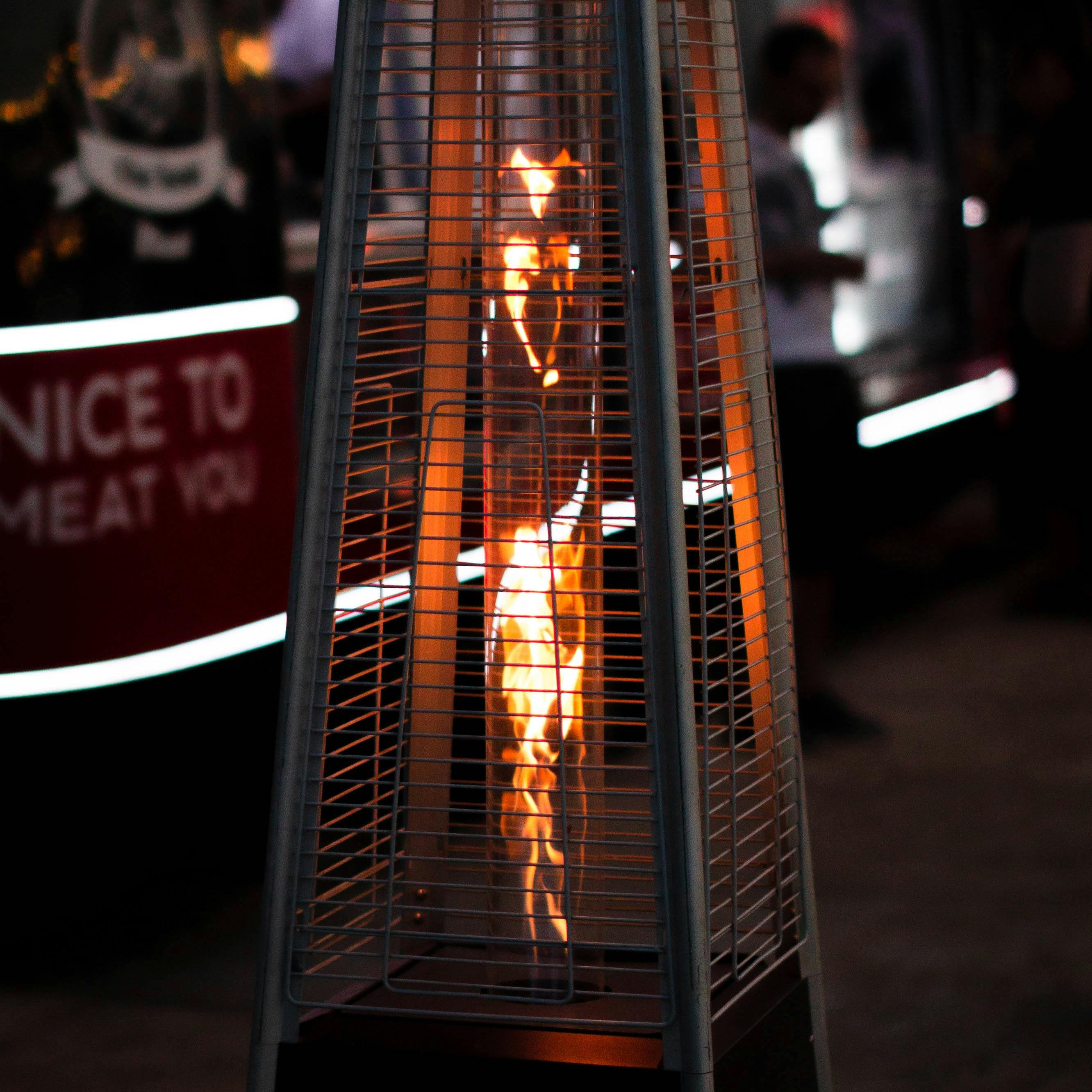 Patio heater warming outdoor seating